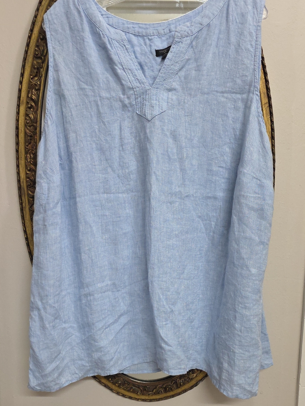Talbots Light Blue Linen Sleeveless Top Tunic Size 2X Loose Relaxed Summer Vibe
